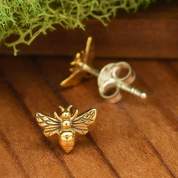 Bronze Tiny Bee Post Earrings 6x8mm: Bronze