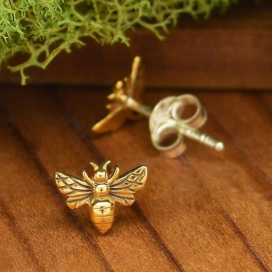 Bronze Tiny Bee Post Earrings 6x8mm: Bronze