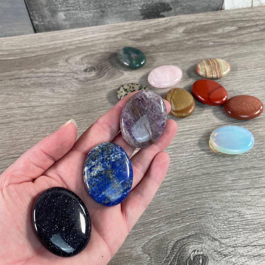 Gemstone Palm Stones 45mm – Bulk Crystal Supplies: Assorted (may be man made dyed or treated)
