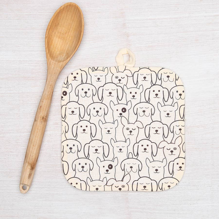 Dog Pot Holder | Quilted Poly-Linen | Hanging Loop