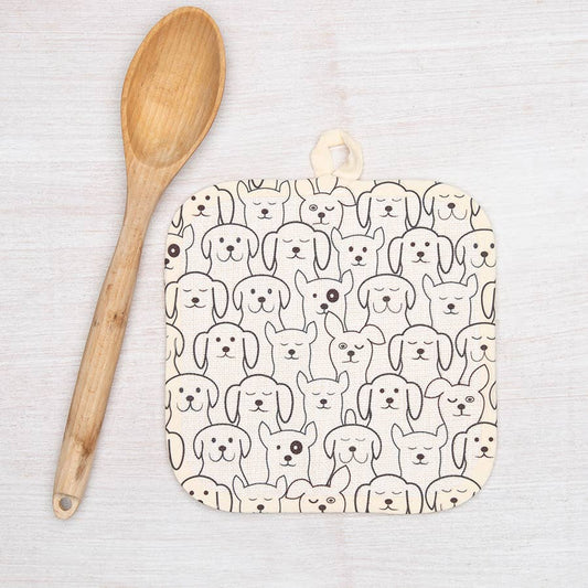 Dog Pot Holder | Quilted Poly-Linen | Hanging Loop