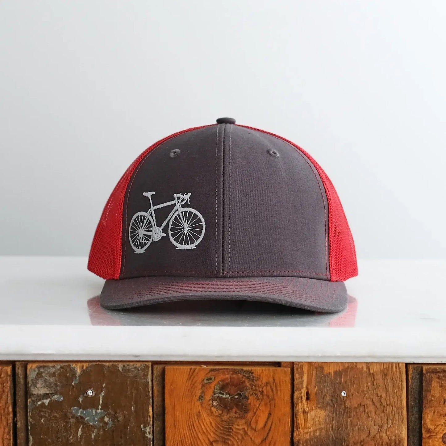 Name Drop Bicycle Trucker Cap, Road Bike: Light Gray 1812 / Black and Gray Mesh