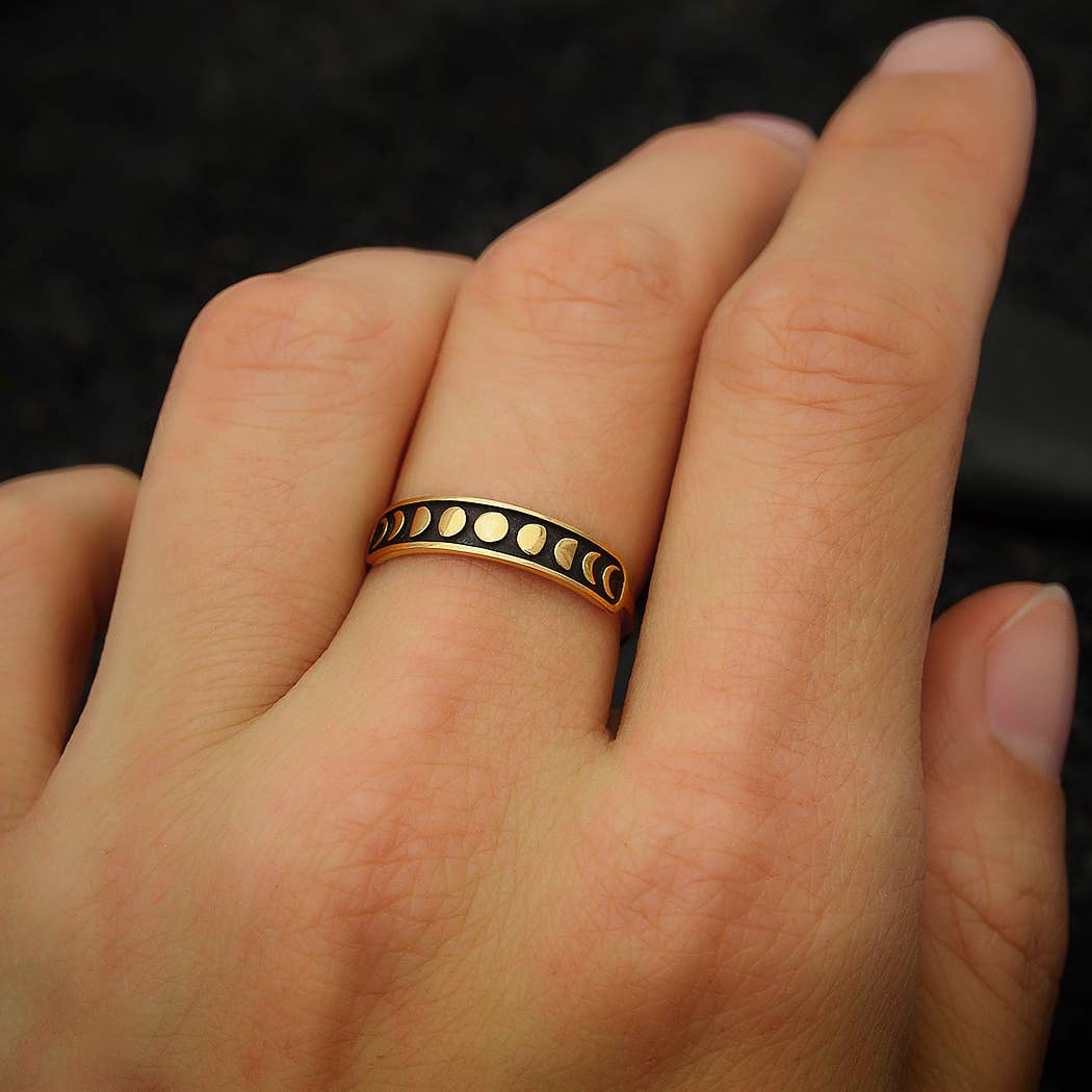 Sterling Silver or Bronze Moon Phases Ring: Bronze / 8