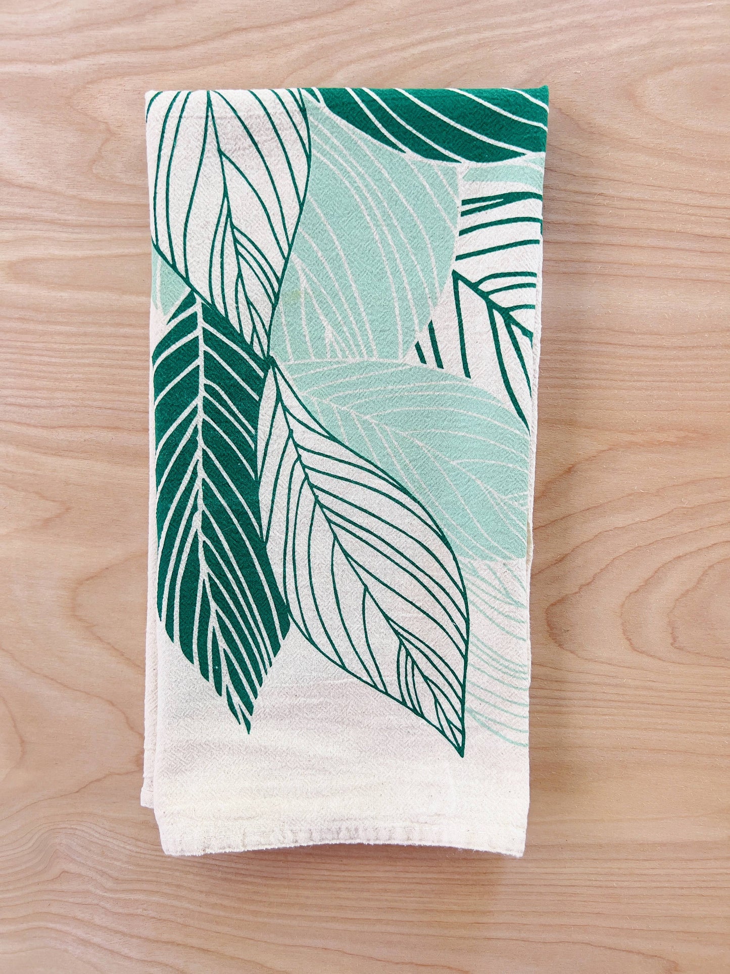 Leaves Tea Towel: Teal Green/sage