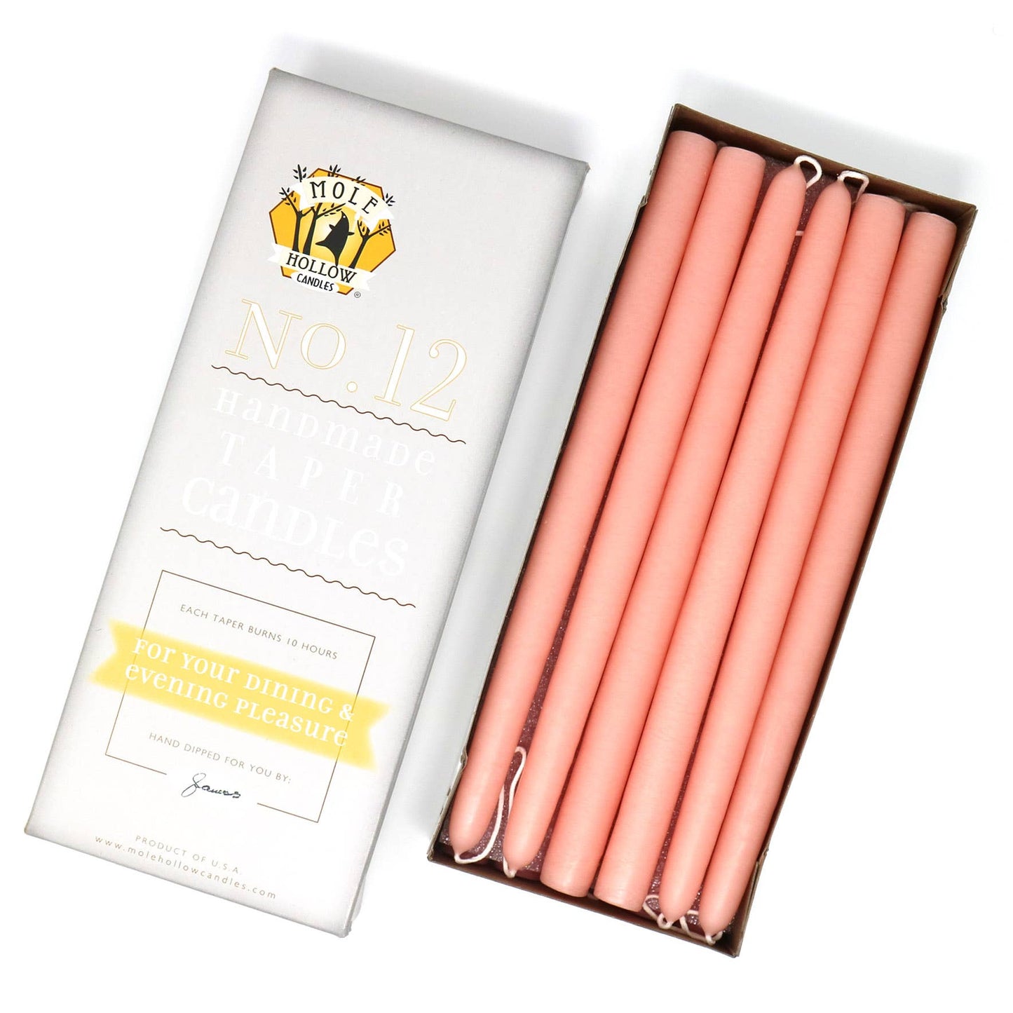 12" Hand Dipped Unscented Taper Candles - 39 Colors USA Made: Coral Pink