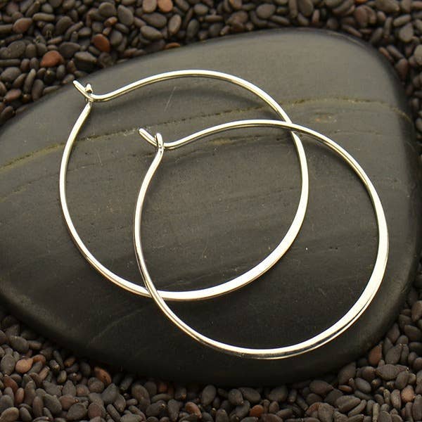 Sterling Silver Half Hammered Circle Earring Hoops: 30mm