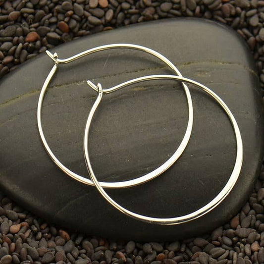 Sterling Silver Half Hammered Circle Earring Hoops: 30mm
