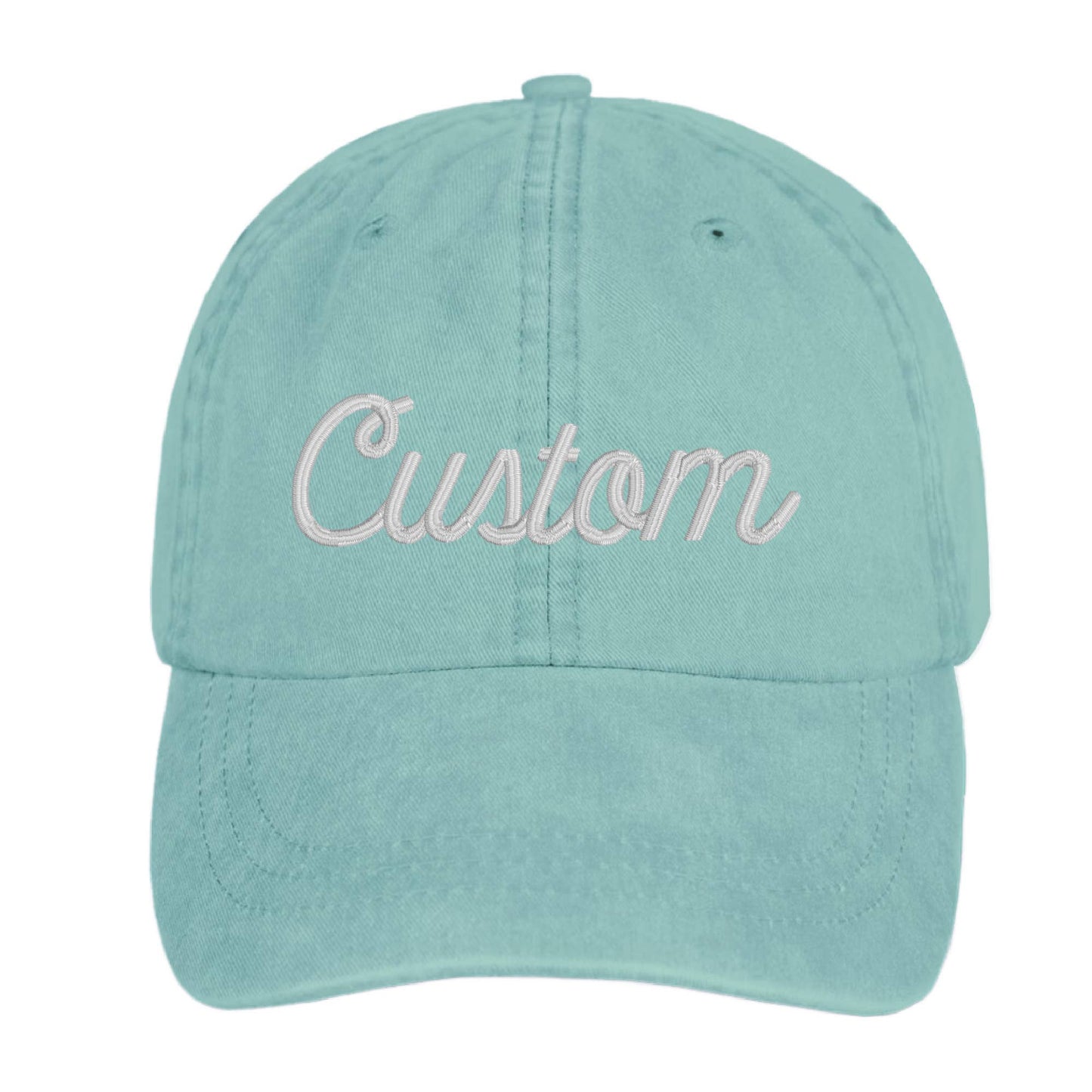 East Rock Text Script Dad Hat -  Embroidered Ball Cap: Seafoam / Navy Text