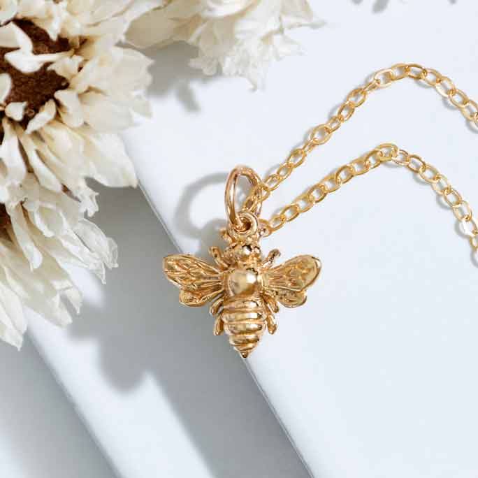 Sterling Silver or Bronze Bee Necklace: Sterling Silver