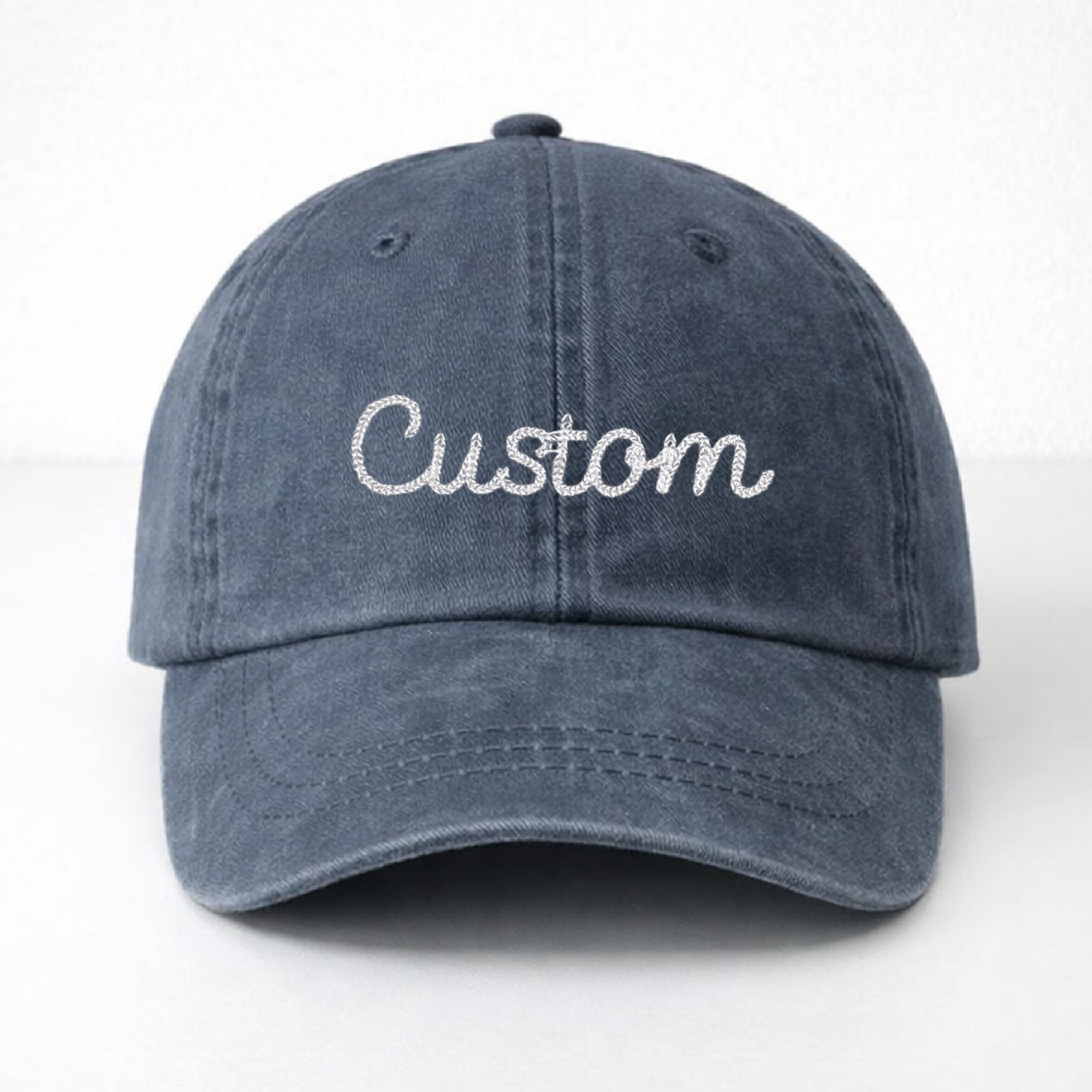Westville Chainstitch Dad Hat - Embroidered Ball Cap: Navy Blue / White