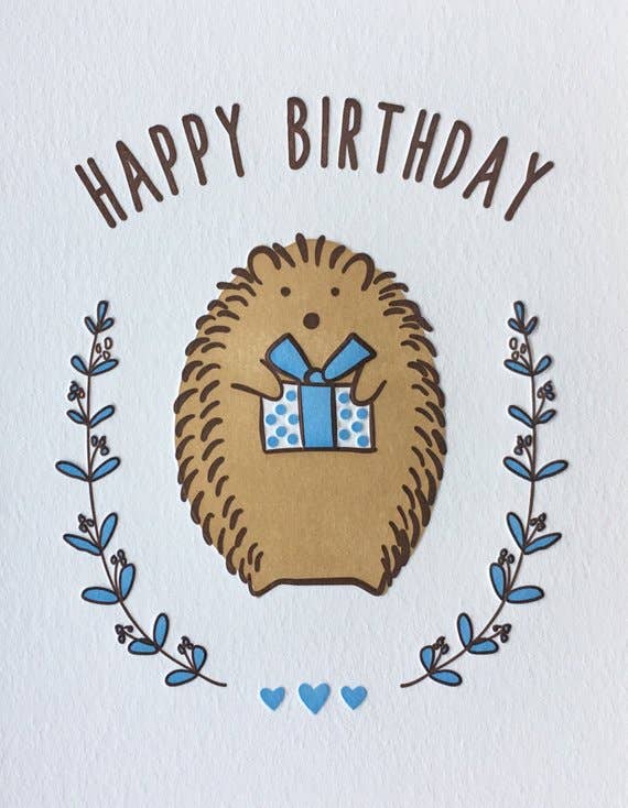 Happy Birthday Hedgehog - letterpress card