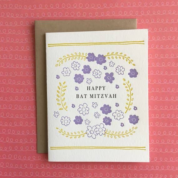 Floral Bat Mitzvah - letterpress card