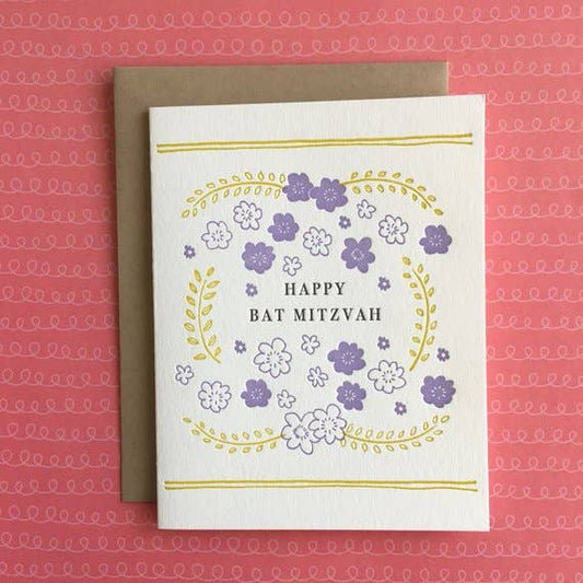 Floral Bat Mitzvah - letterpress card