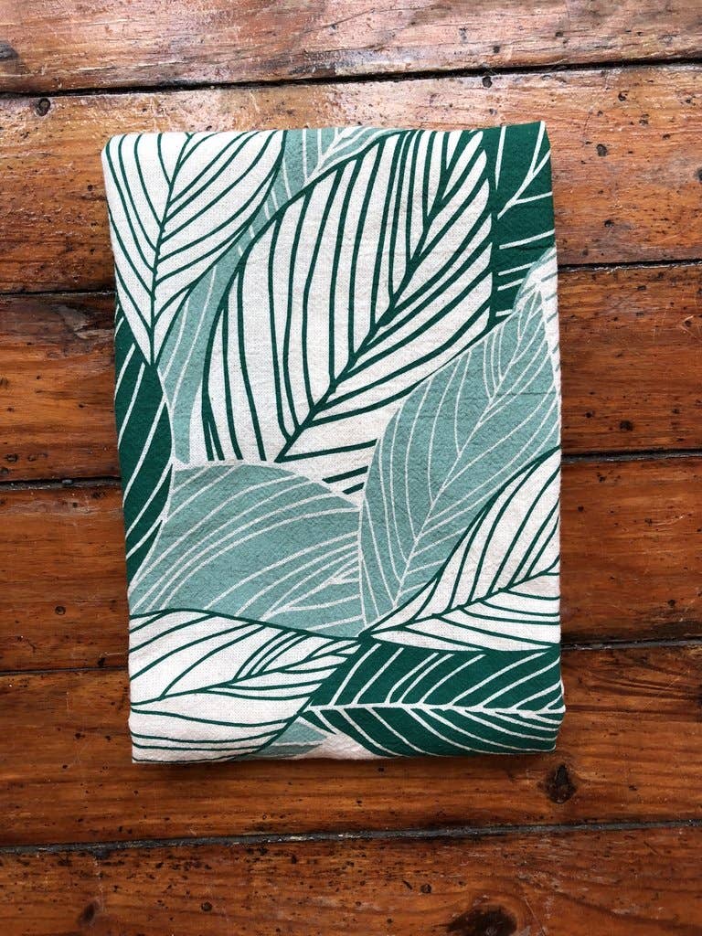 Leaves Tea Towel: Teal Green/sage