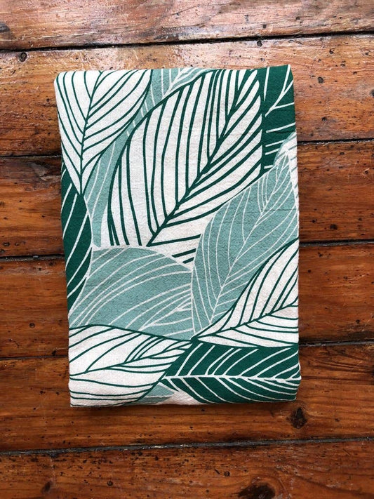 Leaves Tea Towel: Teal Green/sage