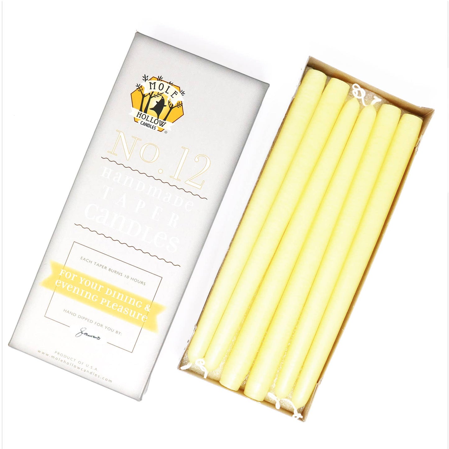 12" Hand Dipped Unscented Taper Candles - 39 Colors USA Made: Creamy Peach