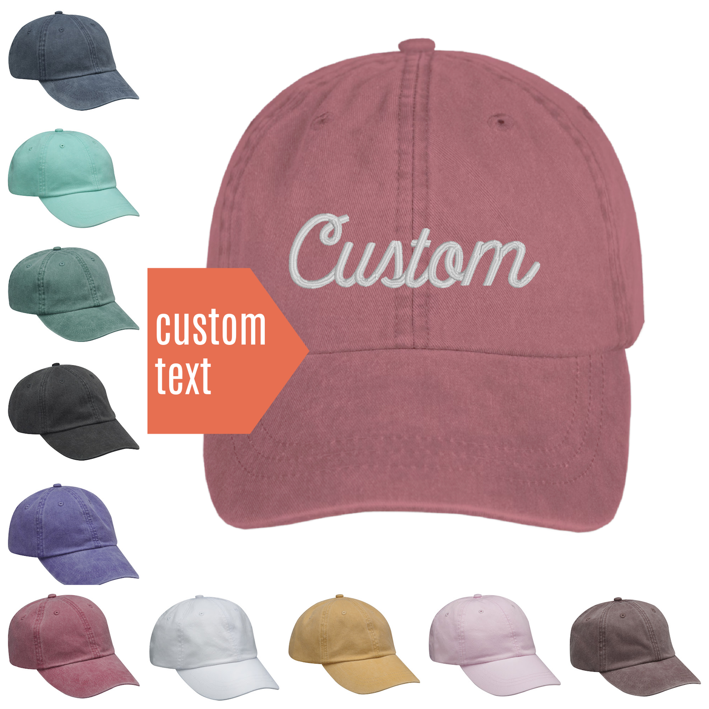 East Rock Text Script Dad Hat -  Embroidered Ball Cap: Seafoam / Navy Text