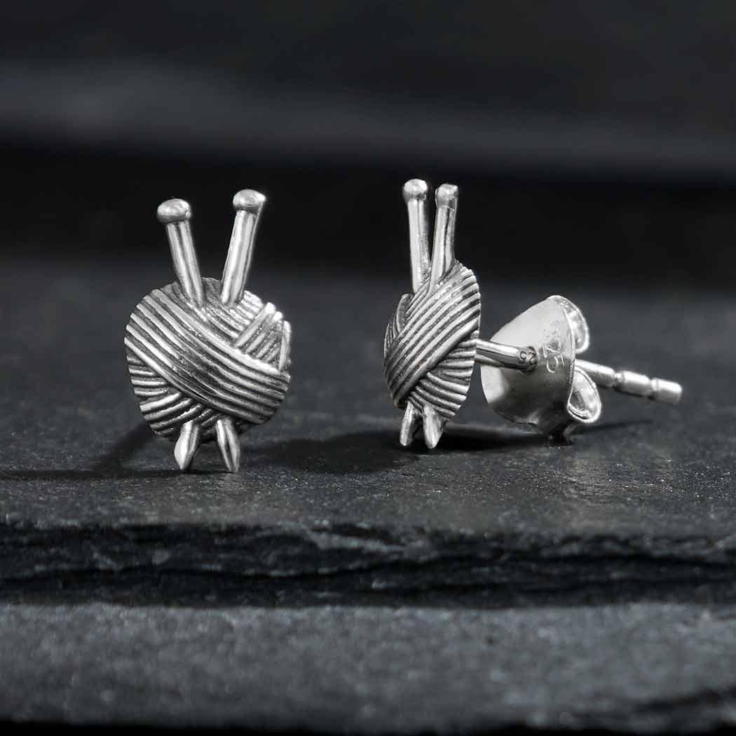 Sterling Silver Yarn Ball Post Earrings 11x7mm