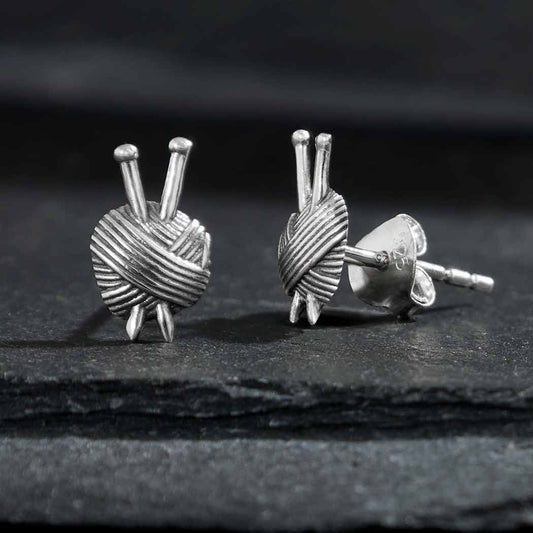Sterling Silver Yarn Ball Post Earrings 11x7mm