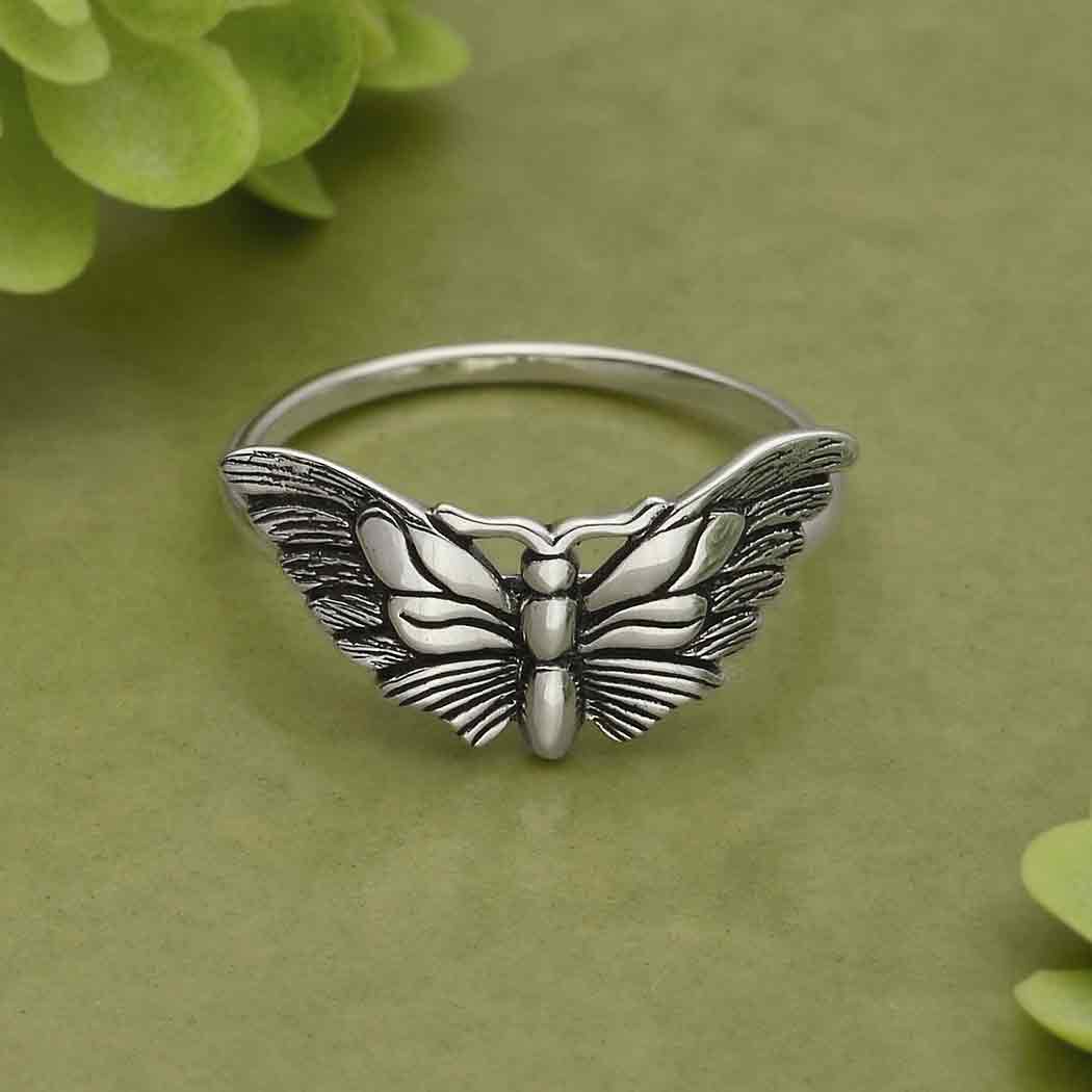 Sterling Silver or Bronze Butterfly Moth Ring: Bronze / 8