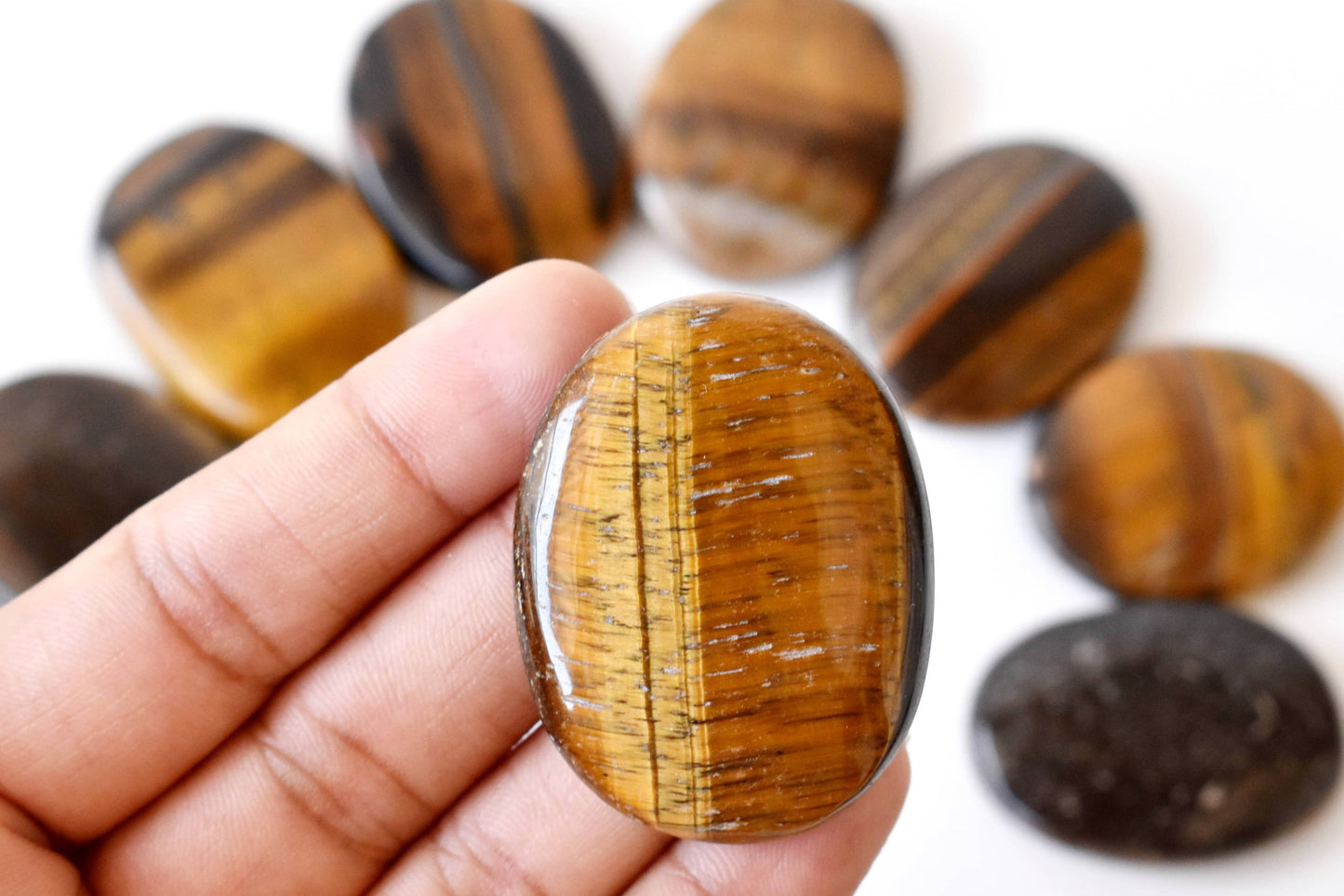 Palm Stones | Tiger Eye | Thumb Crystal | Pocket Gemstones: Thumb Indent (Worry Stone)