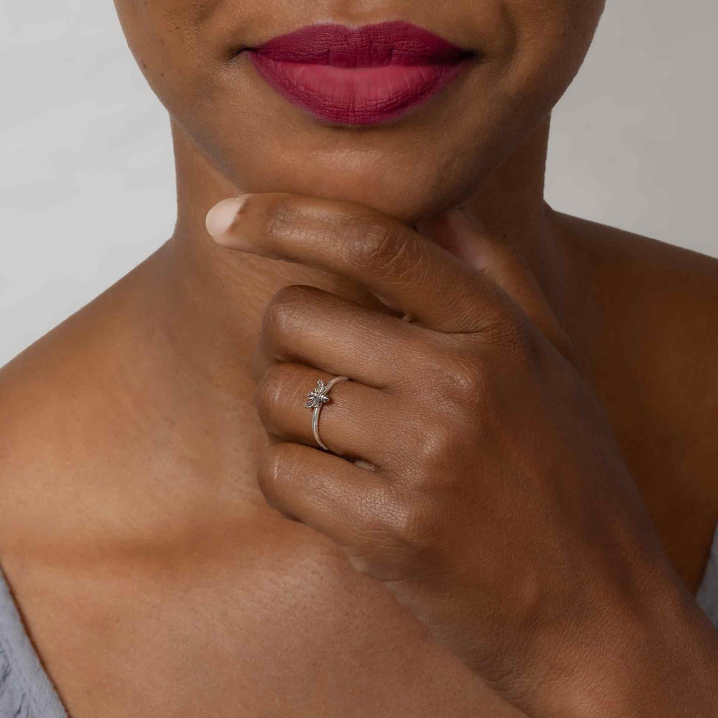 Sterling Silver Tiny Bee Ring: Recycled Sterling Silver / 8