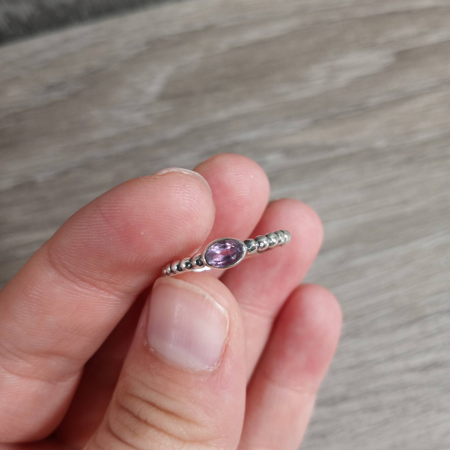 Gemstone Sterling Silver Ring Stacking Simple Oval: Smoky Quartz / Size 5