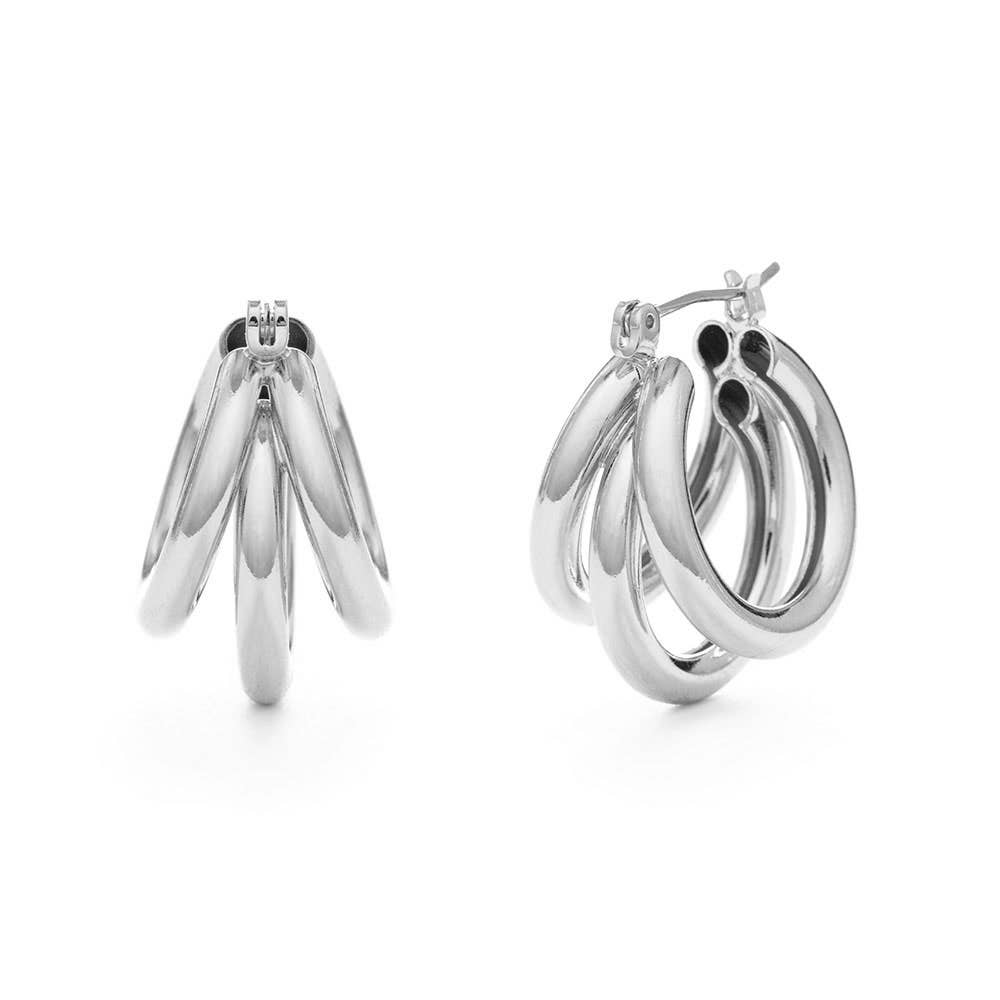 Vintage Style Triple Hoop Earrings: Silver