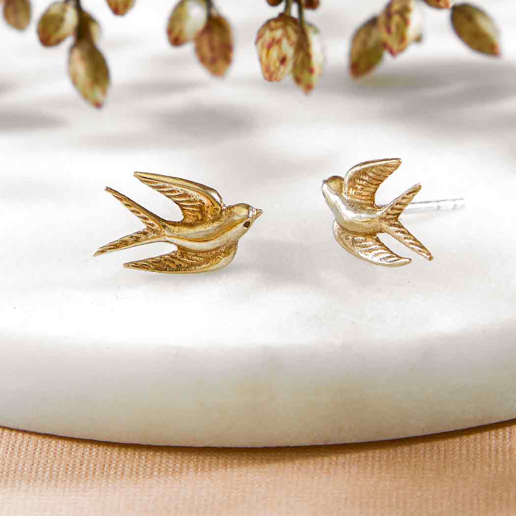 Bronze Swallow Post Earrings 9x11mm: Bronze