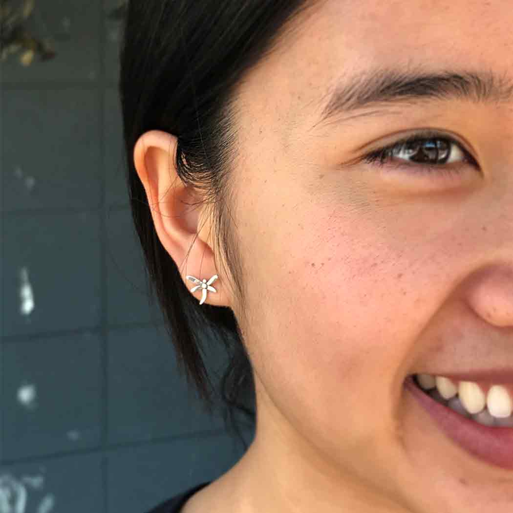 Sterling Silver or Bronze Dragonfly Post Earrings 9x10mm: Recycled Sterling Silver