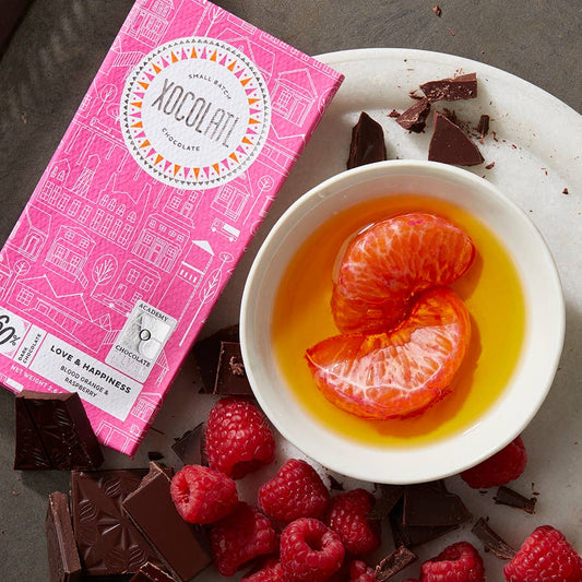 Love & Happiness: raspberry & orange 60% dark chocolate