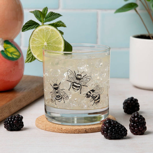 Bumble Bee Rocks Glass | Whiskey Glasses: 1 Glass