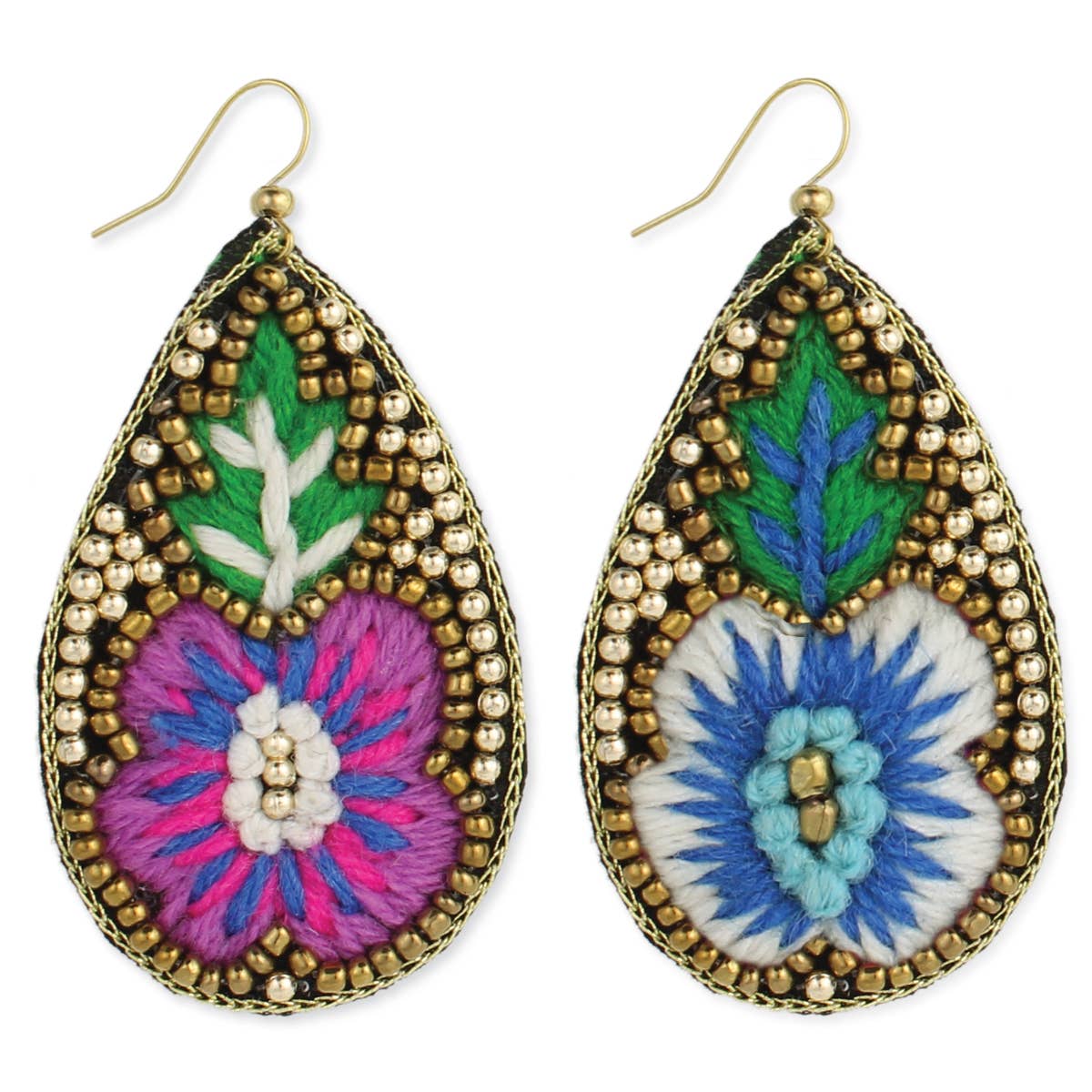 Embroidered Flower Teardrop Earring