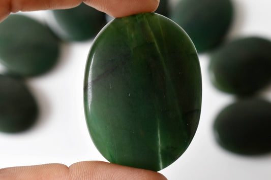 Palm Stone | Green Jade | Thumb Crystal | Pocket Gemstone: Thumb Indent (Worry Stone)