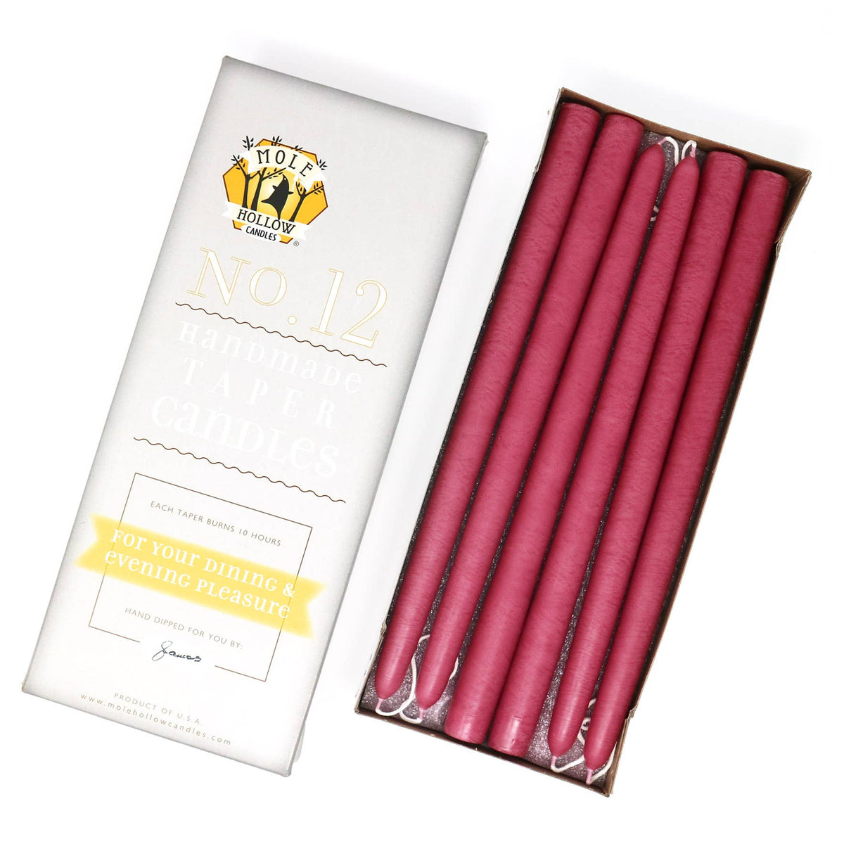 12" Hand Dipped Unscented Taper Candles - 39 Colors USA Made: Paprika