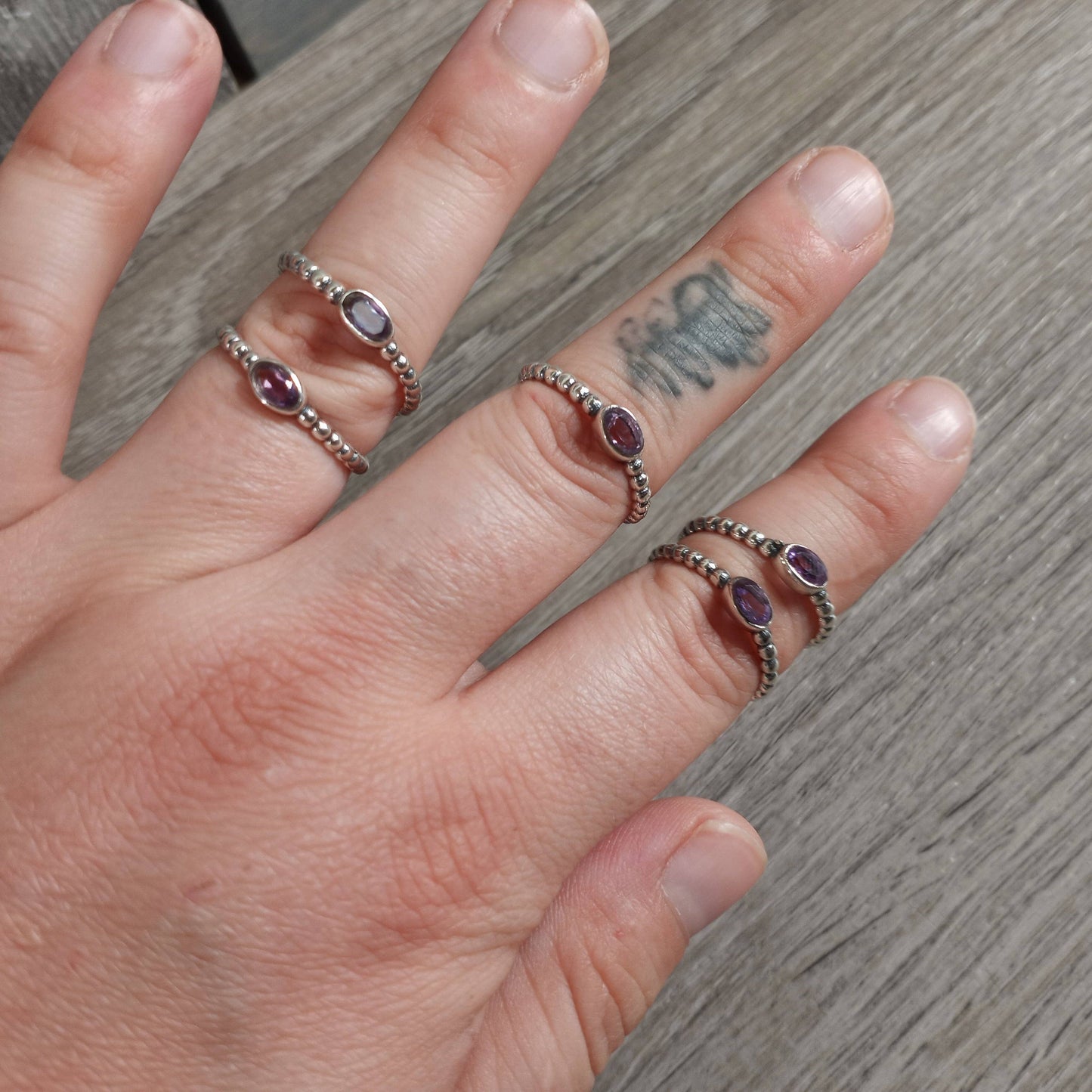 Gemstone Sterling Silver Ring Stacking Simple Oval: Smoky Quartz / Size 5