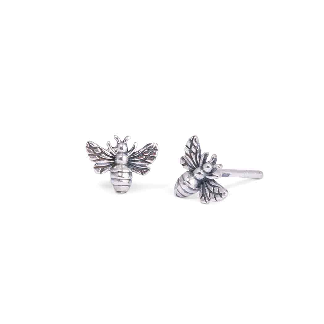 Silver, Bronze or Gold Plate Tiny Bee Post Earrings 6x8mm: Recycled Sterling Silver
