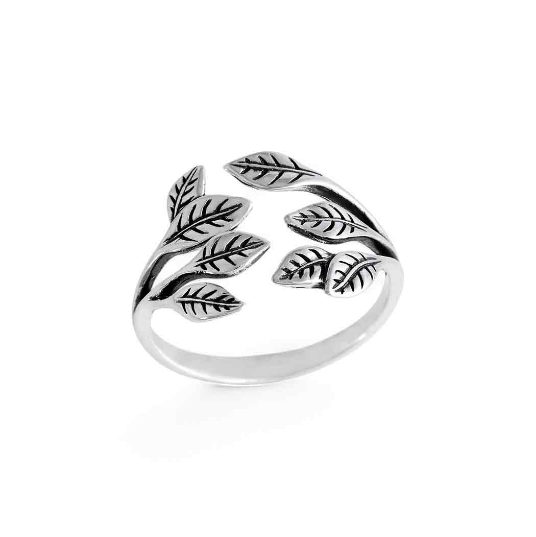 Sterling Silver or Bronze Leaf Cluster Adjustable Ring: Sterling Silver