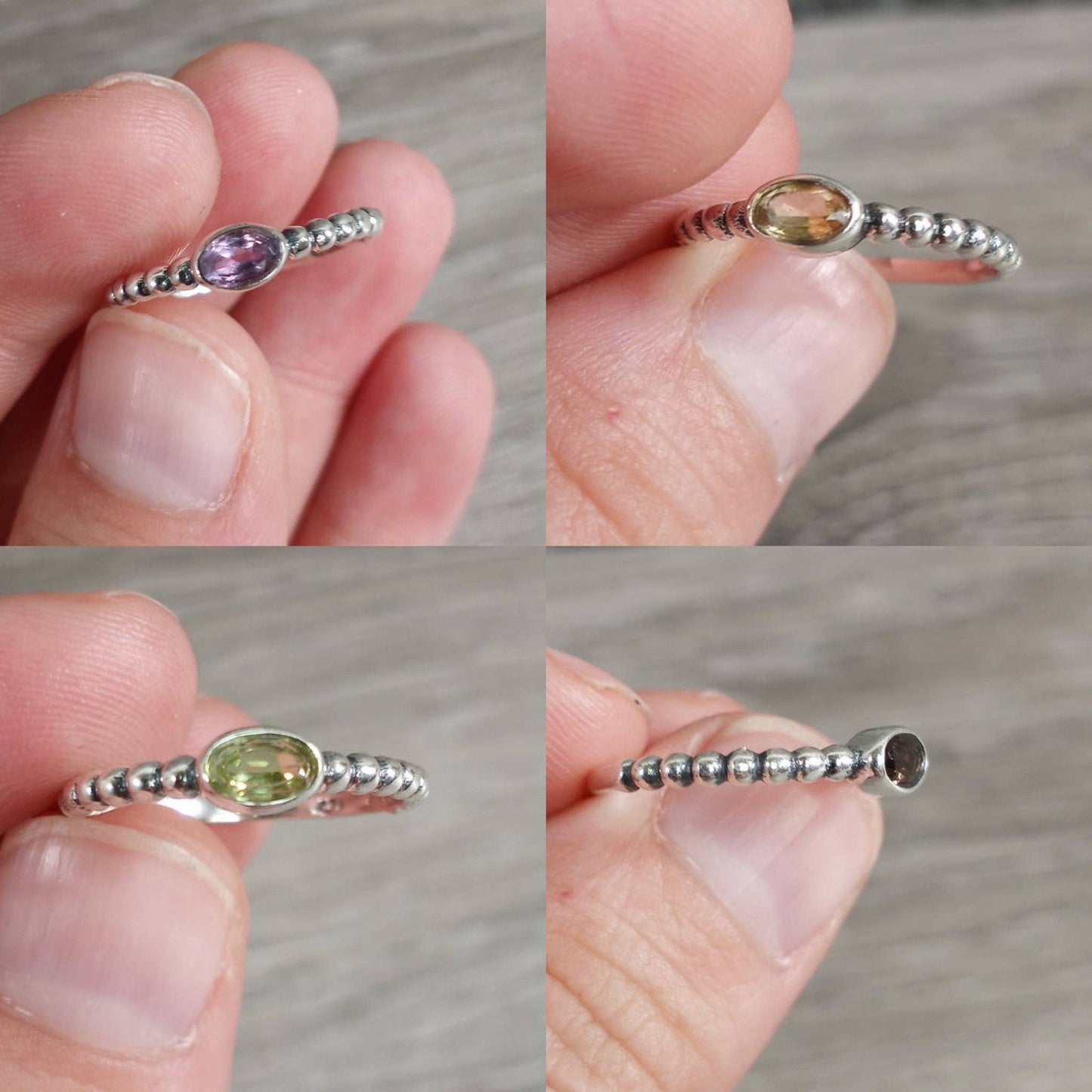 Gemstone Sterling Silver Ring Stacking Simple Oval: Smoky Quartz / Size 5