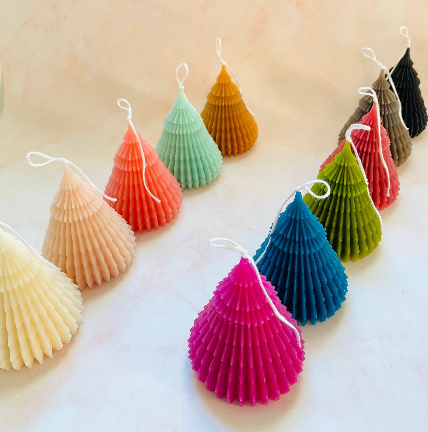 Small Origami Christmas Tree Beeswax Candle: Teal