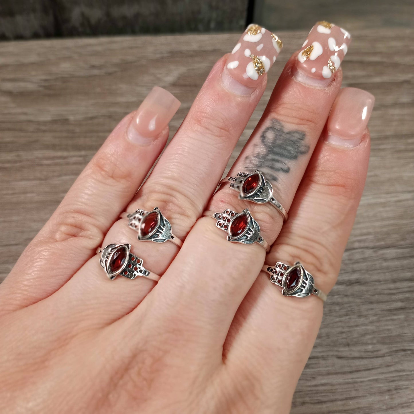Gemstone Sterling Silver Ring Hamsa Hand Boho: Citrine / 7