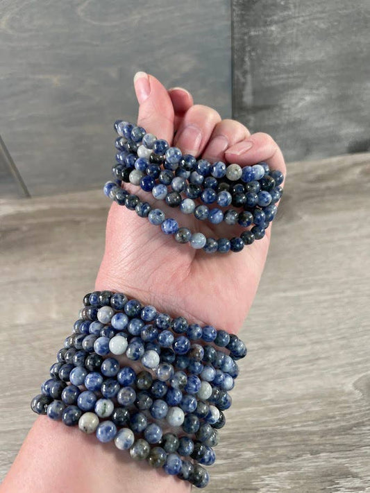 Gemstone Beaded Stretch Bracelets 6mm   Blue Spot - Sodalite