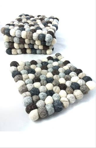 Square Felt Ball Trivet: Blue