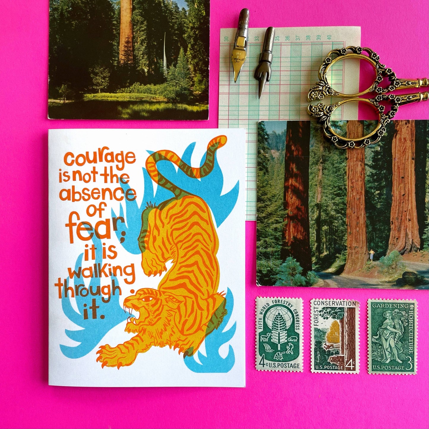 Tiger Courage - Encouragement Risograph Greeting Card