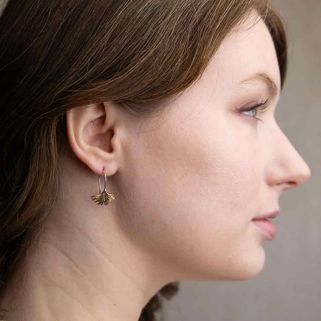 Sterling Silver or Bronze Ginkgo Leaf Earrings 22x14mm: Bronze