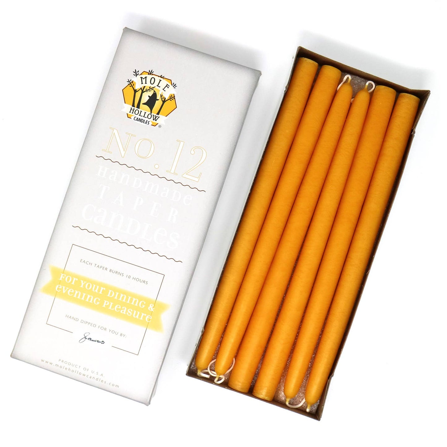 12" Hand Dipped Unscented Taper Candles - 39 Colors USA Made: Creamy Peach