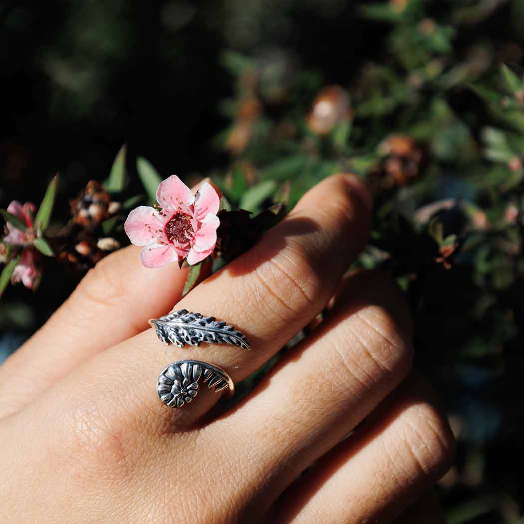 Sterling Silver or Bronze Adjustable Fern Ring: Bronze / Adjustable 6-8