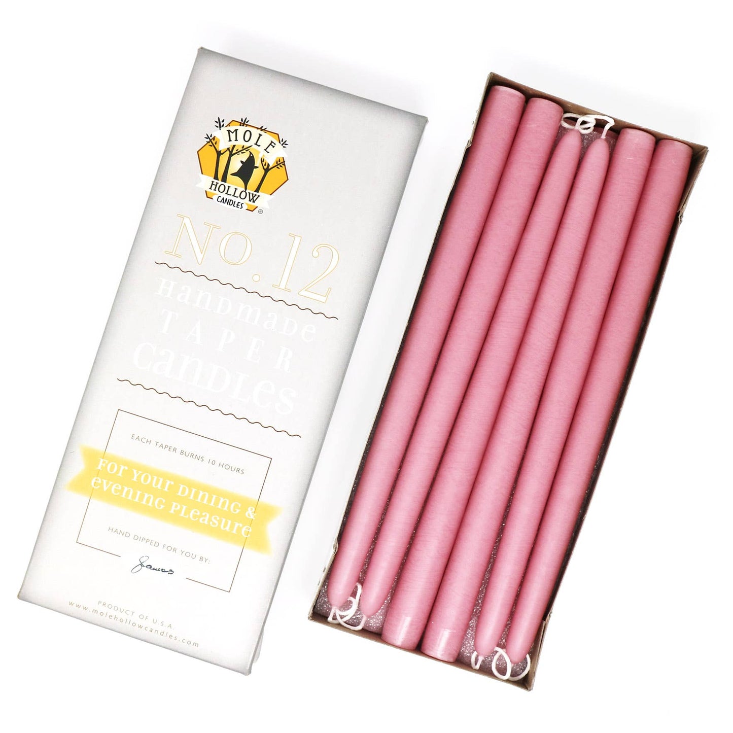 12" Hand Dipped Unscented Taper Candles - 39 Colors USA Made: Coral Pink