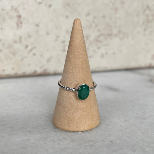 Silver Beaded Band Stone Ring Turquoise Lapis Citrine Oval: 8 / Emerald