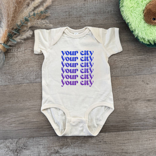 Your City, Ombre - Natural Onesie - Custom, Personalized: Blue/Purple Ombre